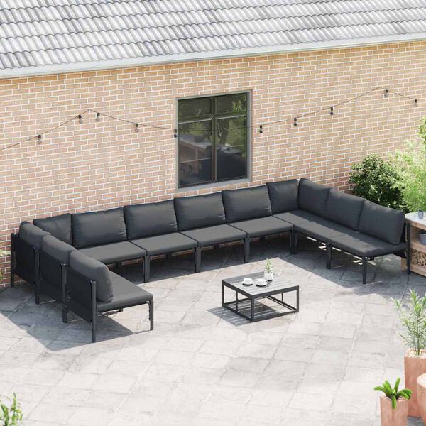 vidaXL Garden Sofa Set with Cushion 10 pcs Black Steel