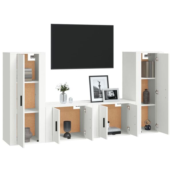 vidaXL 4 Piece TV Cabinet Set White Engineered Wood