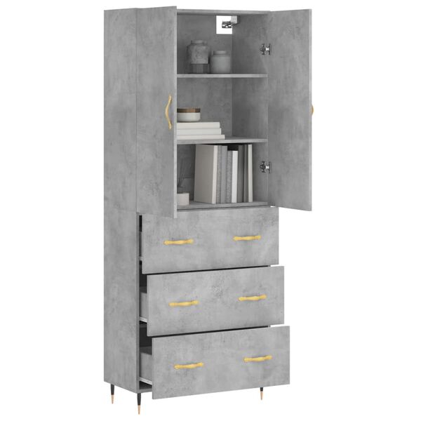 vidaXL Highboard Concrete Grey 69.5x34x180 cm Engineered Wood