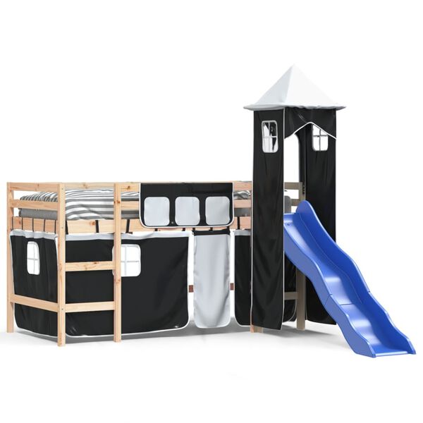 vidaXL Kids' Loft Bed with Tower without Mattress White&Black 90x190cm