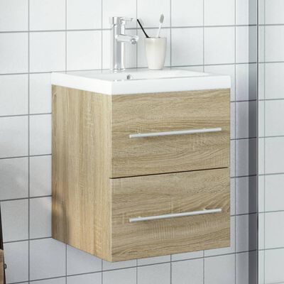 vidaXL Bathroom Sink Cabinet with Built-in Basin Sonoma Oak