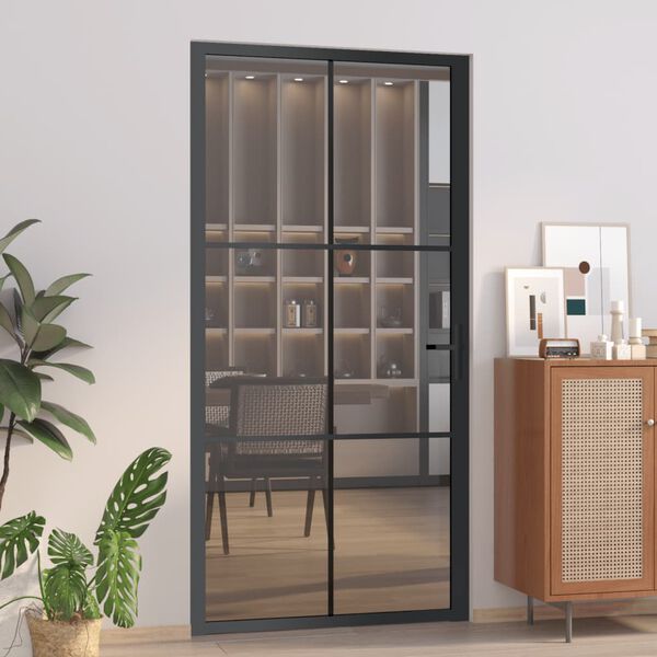 vidaXL Interior Door 102.5x201.5 cm Black ESG Glass and Aluminium