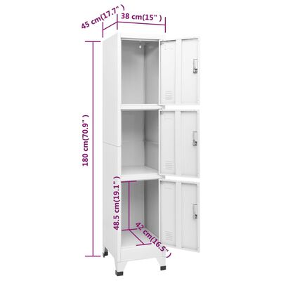 vidaXL Locker Cabinet with 3 Compartments 38x45x180 cm
