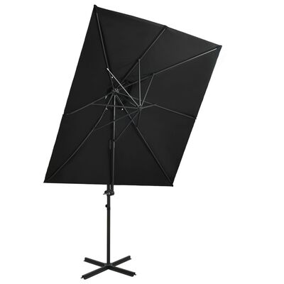 vidaXL Cantilever Umbrella with Double Top Black 250x250 cm