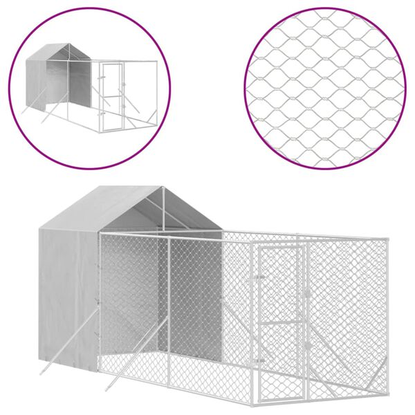 vidaXL Outdoor Dog Kennel with Roof Silver 2x6x2.5 m Galvanised Steel