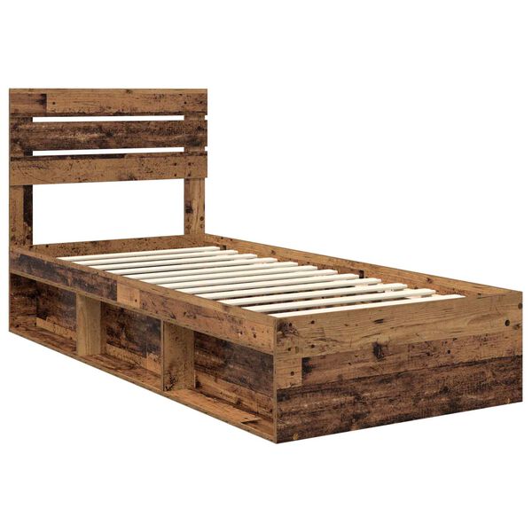 vidaXL Bed Frame with Headboard Old Wood 90 x 190 cm Solid Pine Wood