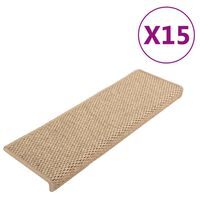 vidaXL Stair Mats Self-adhesive Sisal-Look 15 pcs 65x21x4 cm Sand