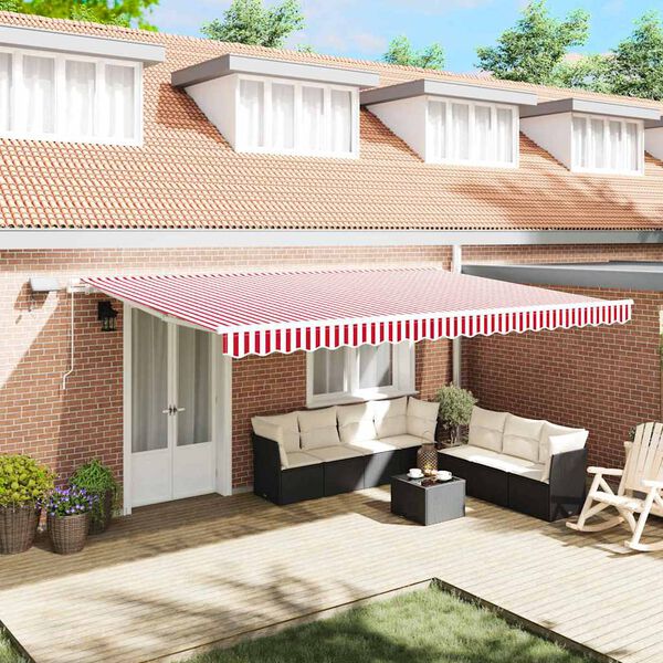 vidaXL Retractable Awning Red and White 500 x 350 cm Fabric and Steel