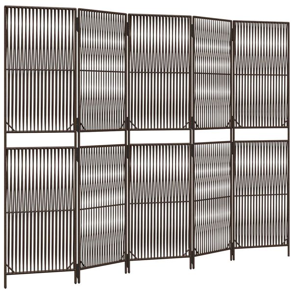vidaXL Room Divider 5 Panels Brown Poly Rattan