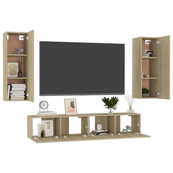 vidaXL 4 Piece TV Cabinet Set Sonoma Oak Engineered Wood
