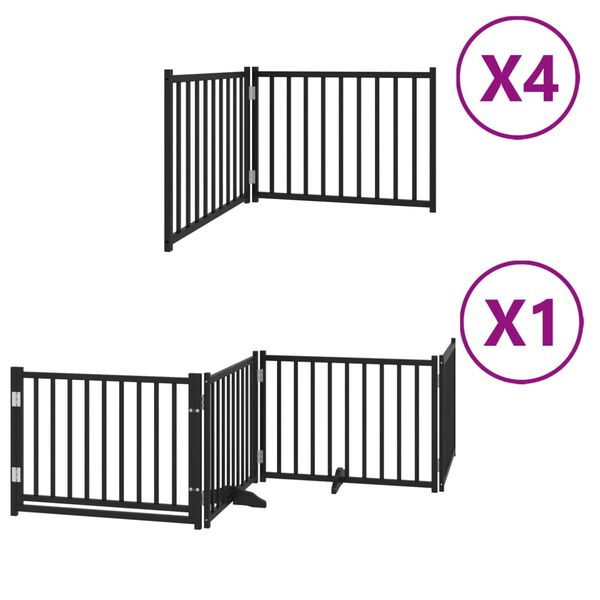 vidaXL Dog Gate with Door Foldable 12 Panels Black 960 cm Poplar Wood