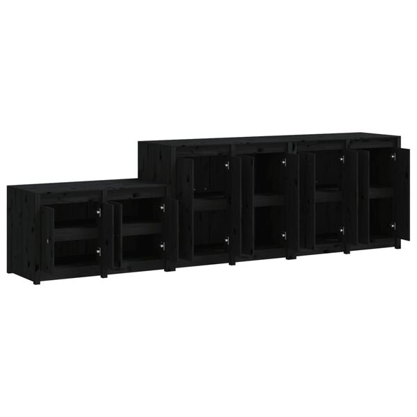 vidaXL Outdoor Kitchen Cabinets 3 pcs Black Solid Wood Pine