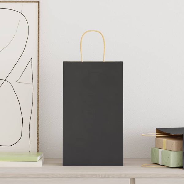 vidaXL Paper Bags 50 pcs with Handles Black 21x11x36 cm