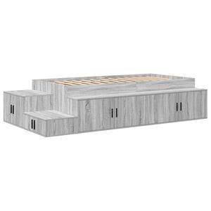 vidaXL Storage Bed Frame Grey Sonoma 90 cm Engineered Wood