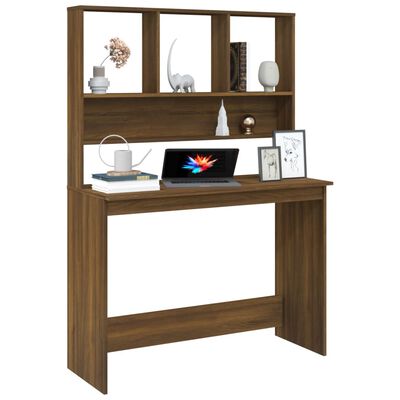 vidaXL Desk with Shelves Brown Oak 110x45x157 cm Engineered Wood
