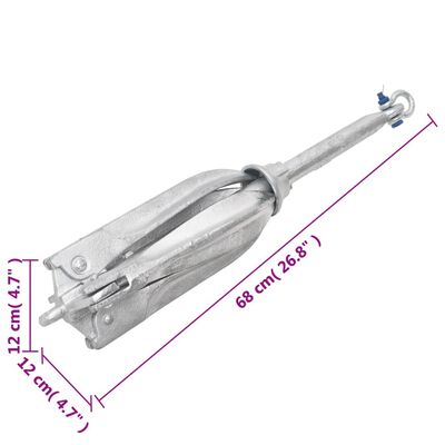 vidaXL Folding Anchor with Rope Silver 12 kg Malleable Iron
