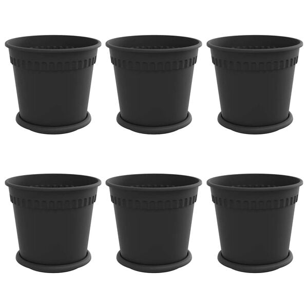 vidaXL Plant Pots 6 pcs Black &Oslash; 19 x 16 cm Plastic