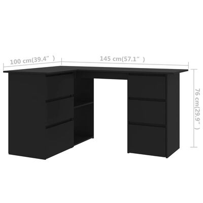 vidaXL Corner Desk Black 145x100x76 cm Chipboard