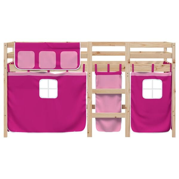 vidaXL Kids' Loft Bed with Curtains without Mattress Pink 90x200 cm
