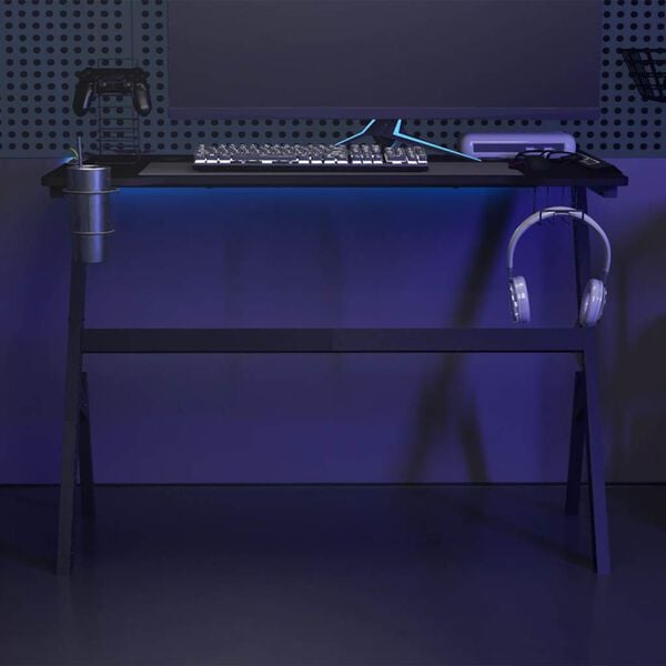 vidaXL Gaming Desk LED with Y Shape Black 110x60x75 cm