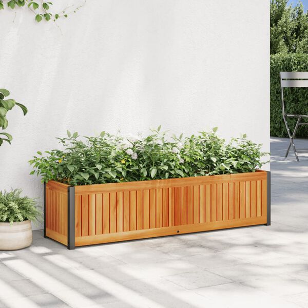 vidaXL Garden Planter 110x30x27.5 cm Solid Wood Acacia and Steel