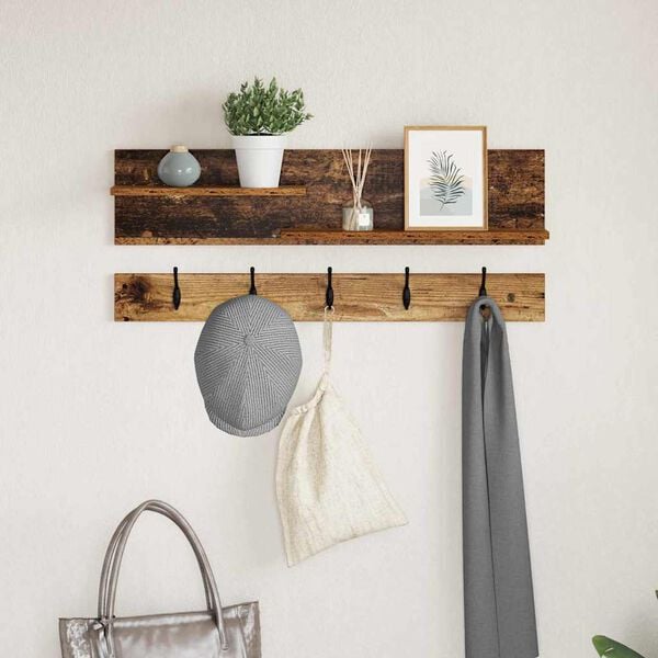 vidaXL Wall-Mounted Coat Rack Old Wood 90 x 15 x 36 cm Engineered wood