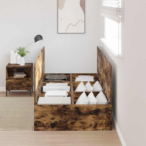 vidaXL Storage Bed Frame Smoked Oak 90 x 190 cm Engineered Wood