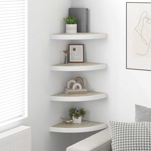 vidaXL Wall Corner Shelves 4 pcs Oak and White 35x35x3.8 cm MDF