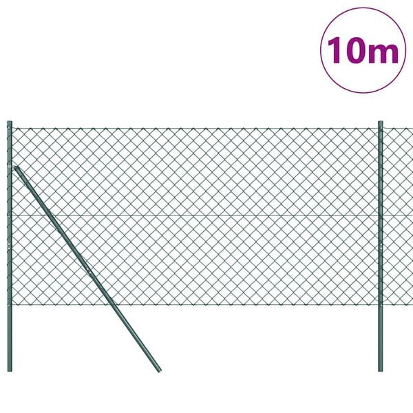 vidaXL Chain Link Fence with Posts Green 1.5 x 10 m Steel