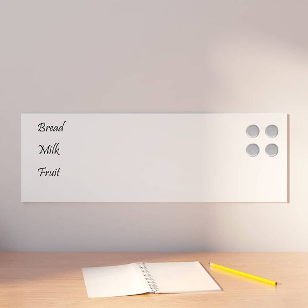 vidaXL Wall-mounted Magnetic Board White 60x20 cm Tempered Glass