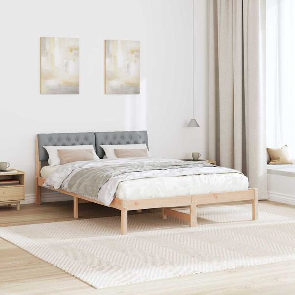 vidaXL Bed frame Brown and light grey 135 x 190 cm Solid pine wood