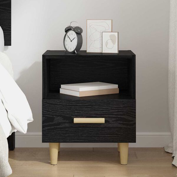 vidaXL Bedside Cabinet Black Oak 40 x 35 x 47 cm Engineered Wood