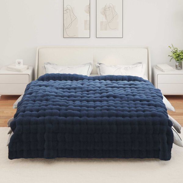 vidaXL Faux Rabbit Fur Blanket 4 pcs Marine Blue 220 x 240 cm