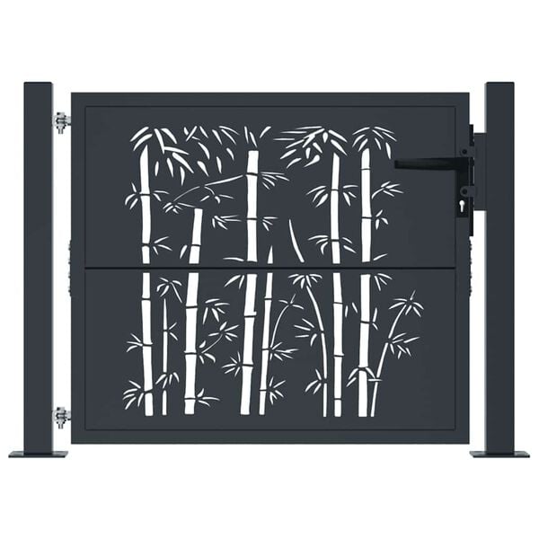 vidaXL Garden Gate Anthracite 100x100 cm Steel Bamboo Design
