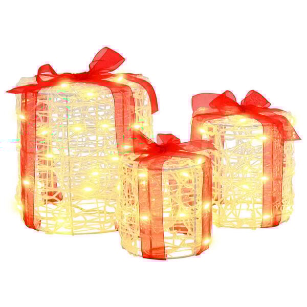 vidaXL Gift Box Decoration 3 pcs Warm white 20 x 20 x 21 cm Acrylic