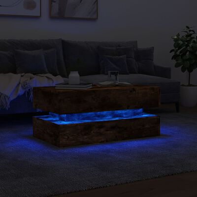 vidaXL Coffee Table with LED Lights Smoked Oak 90x50x40 cm