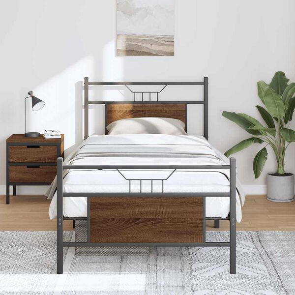 vidaXL Bed Frame without Mattress Brown Oak 75x190 cm Small Single Engineered Wood