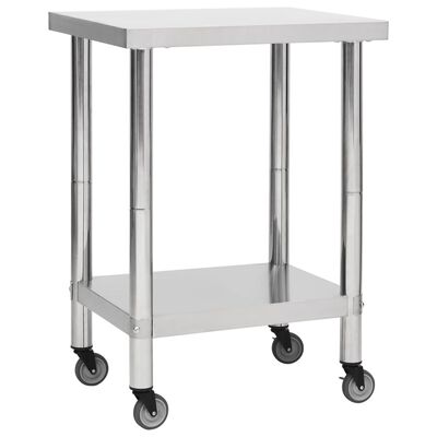 vidaXL Kitchen Work Table with Wheels 60x30x85 cm Stainless Steel