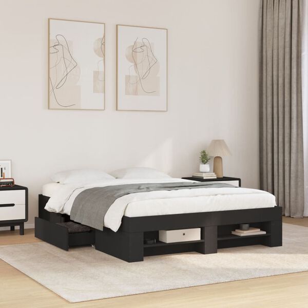 vidaXL Bed Frame without Mattress Black 140x190 cm Engineered Wood