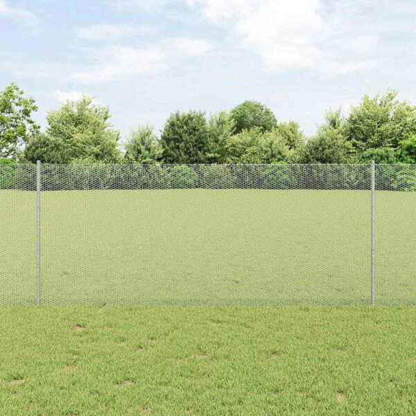 vidaXL Fence with Post Silver 1 x 100 m Steel
