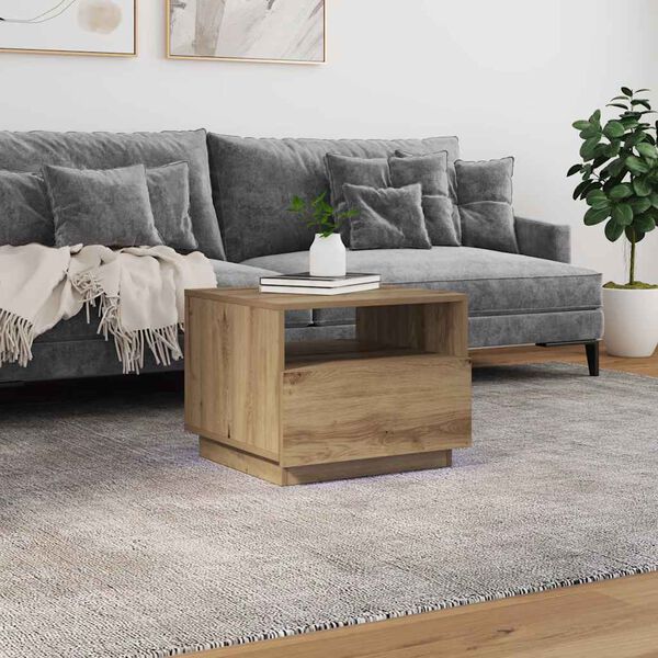 vidaXL Coffee Table with LED Lights Artisan Oak 50x49x40 cm