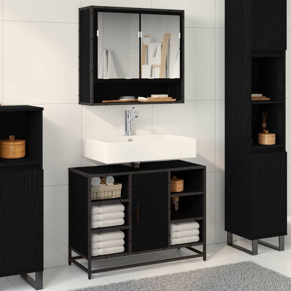 vidaXL Bathroom Furniture Set 2 pcs Black Oak Engineered Wood