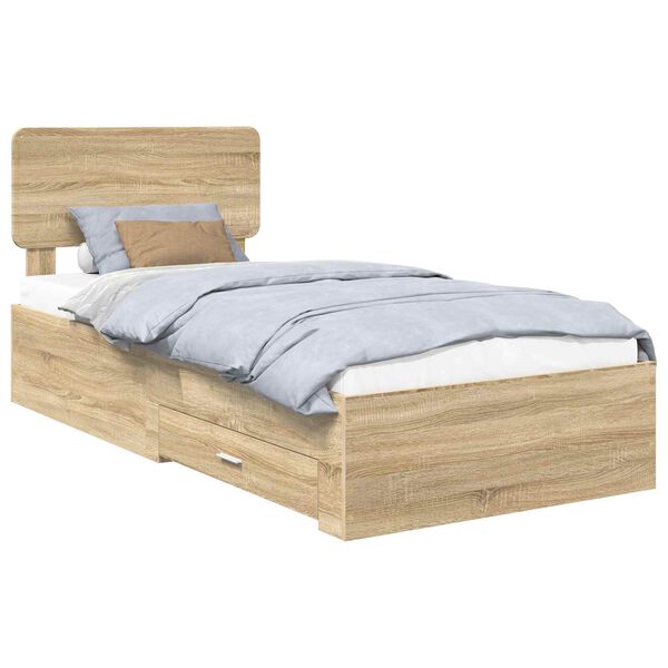 vidaXL Bed Frame with Headboard Sonoma Oak 90 x 190 cm Engineered Wood