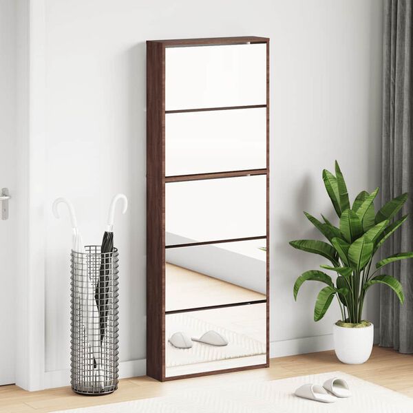 vidaXL Shoe Cabinet with Mirror 5-Layer Brown Oak 63x17x169.5 cm