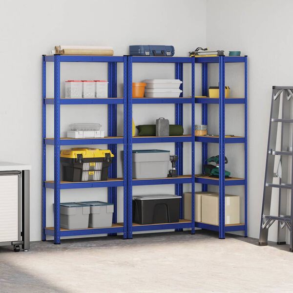 vidaXL 5-Layer Storage Shelves 3 pcs Blue Steel&Engineered Wood