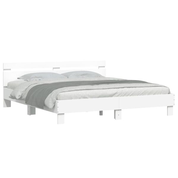 vidaXL Bed Frame with LED without Mattress White 160x200 cm