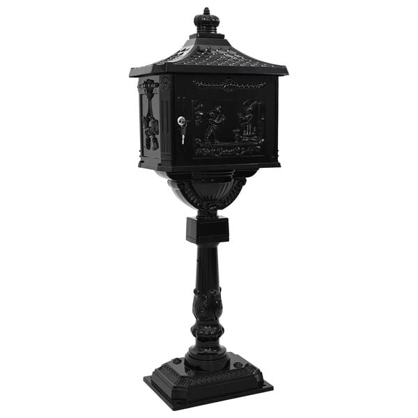 vidaXL Standing Mailbox Black 42.5 x 29.5 x 117 cm Cast Aluminum