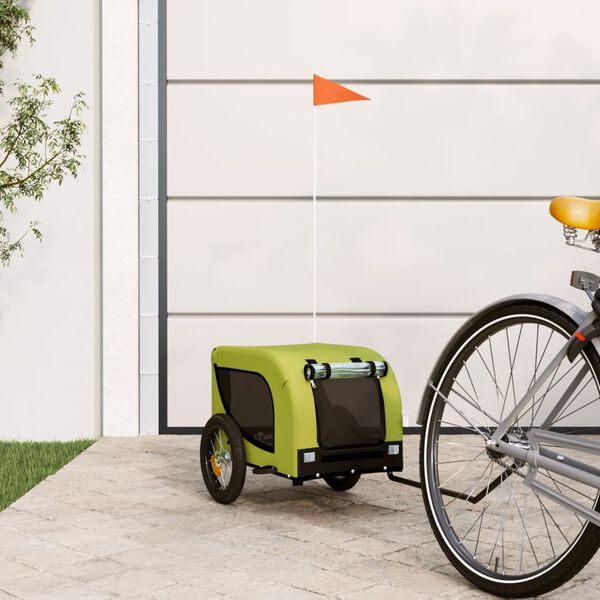 vidaXL Pet Bike Trailer Green and Black Oxford Fabric and Iron
