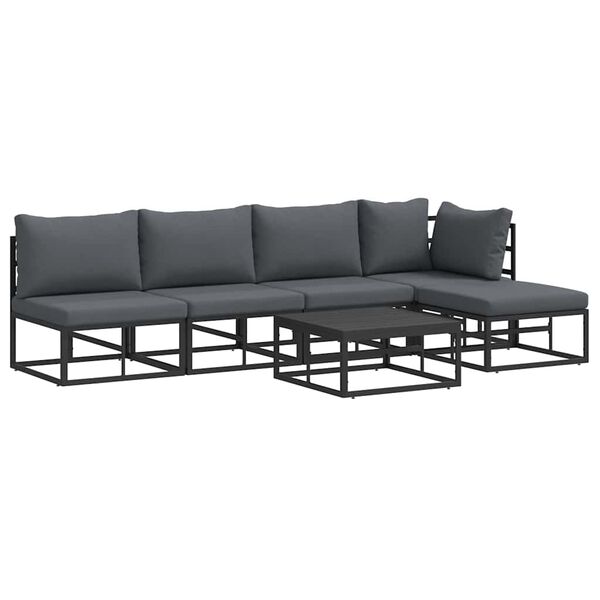 vidaXL Garden Sofa Set with Cushion 6 pcs Black Aluminium