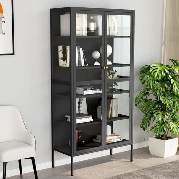 vidaXL Display Cabinet Anthracite 90x40x180 cm Steel and Tempered Glass